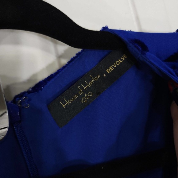 House of Harlow Revolve Womens Dress Ivan Blue Velour Burnout Ruffle Slit Sz XXS - Picture 9 of 15